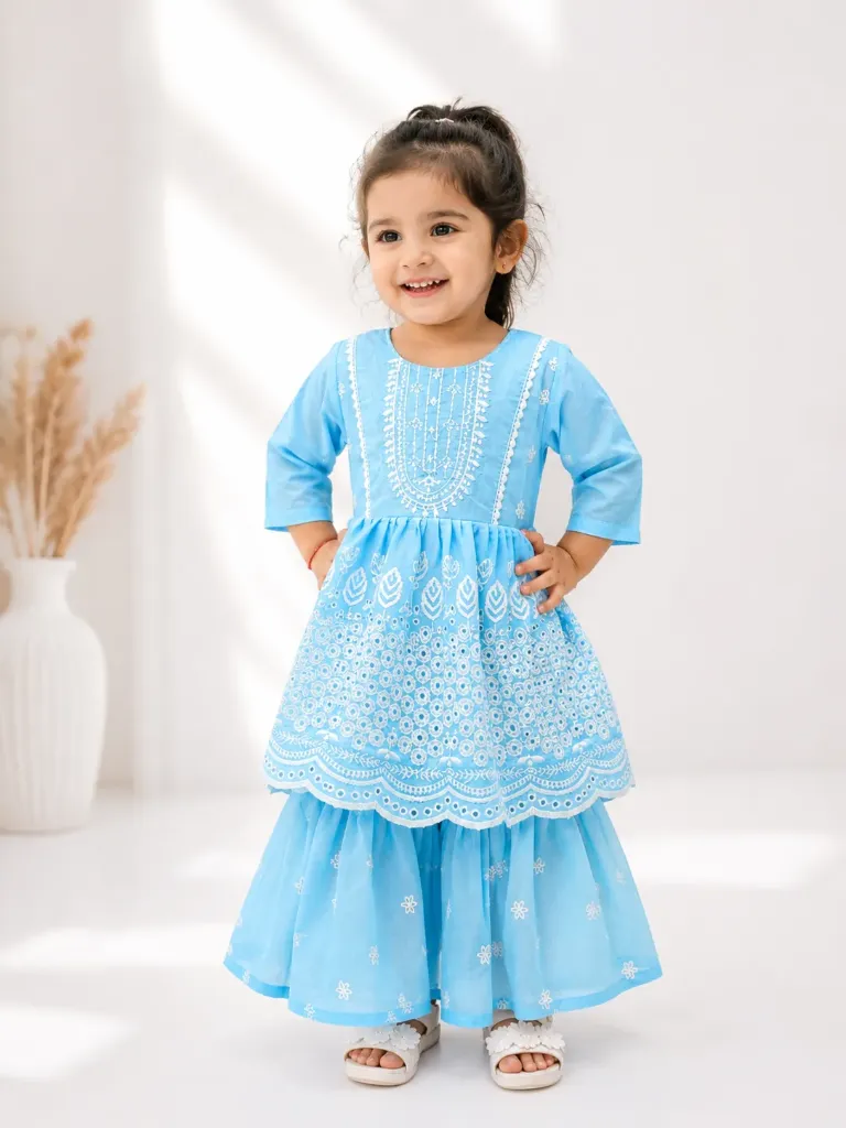 Pastel Printed Kurti Sharara Set with Dupatta