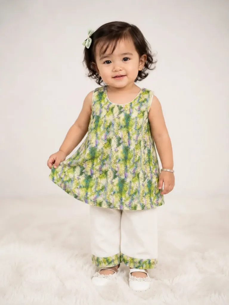 Sleeveless Cotton Printed Kurthi Set