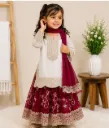 Elegant White & Maroon Embroidered Sharara Set